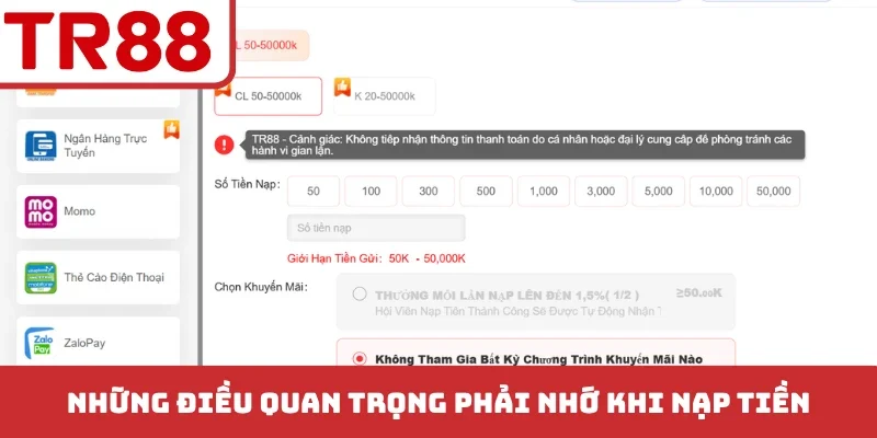Những điều quan trọng phải nhớ khi nạp tiền
